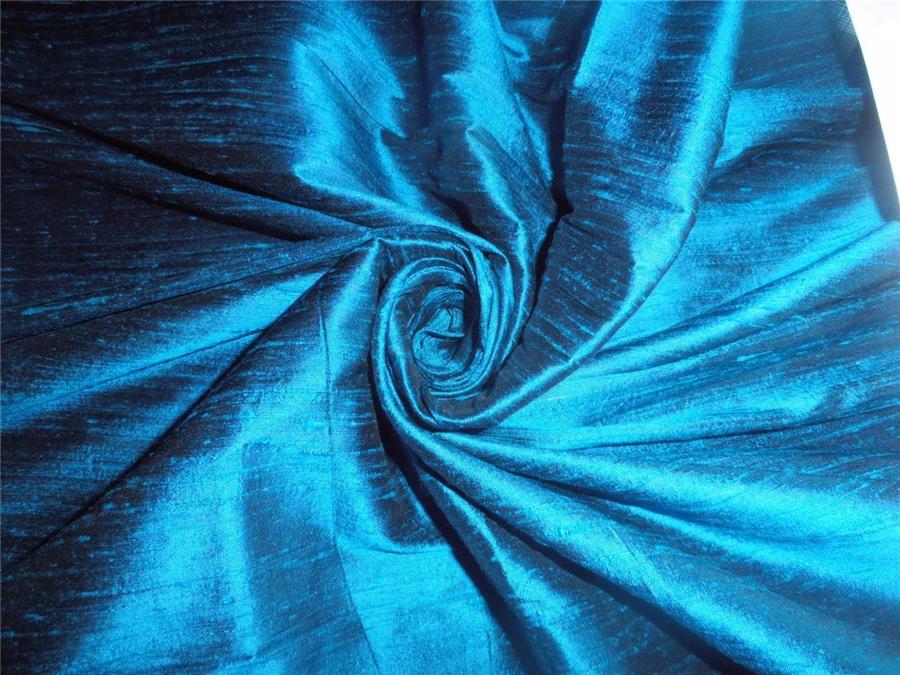 100% pure silk dupion fabric turquoise blue x black colour 54&quot; wide with slubs