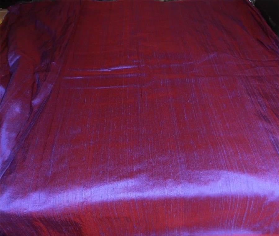 100% PURE SILK DUPION FABRIC PURPLE X RED colour 44&quot; wide WITH SLUBS
