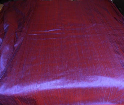 100% PURE SILK DUPION FABRIC PURPLE X RED colour 44&quot; wide WITH SLUBS
