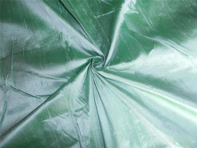 100% PURE SILK DUPIONI FABRIC GREEN X IVORY colour 54&quot; wide WITH SLUBS