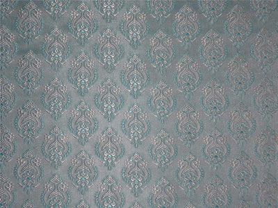 SILK BROCADE FABRIC BLUE X IVORY 44" wide BRO57[4]