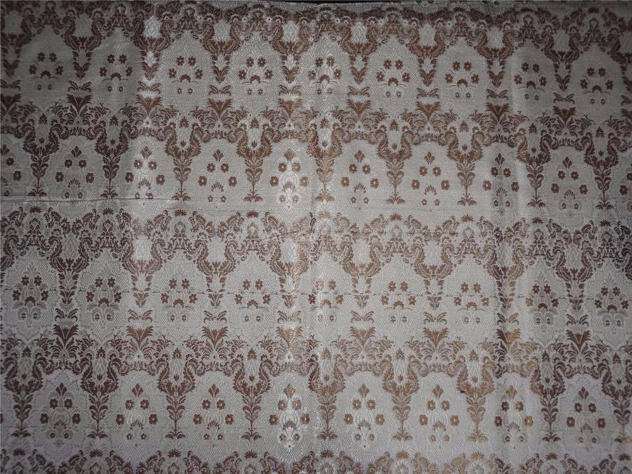 Heavy Silk Brocade Fabric Ivory x Metallic Brown Color 36" WIDE BRO500[1]