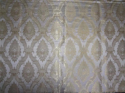 Heavy Silk Brocade Fabric Ivory x Metallic Brown Color 36" wide BRO498[3]