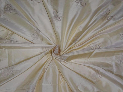 Silk Taffeta Fabric Cream Embroidery 54&quot; Wide Taf#E18[1]