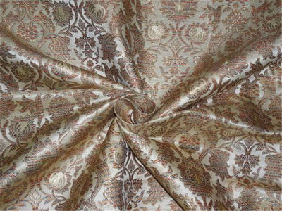 Heavy Silk Brocade Fabric Beige, Metallic Gold x Multi Color 36" WIDE BRO501[3]