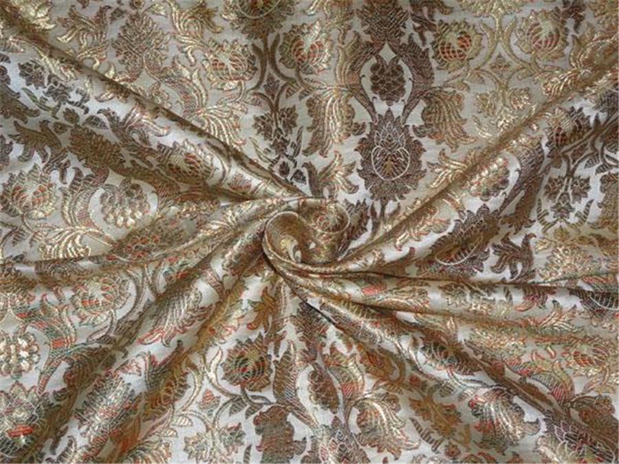 Heavy Silk Brocade Fabric Beige, Metallic Gold x Multi Color 36" WIDE BRO501[4]