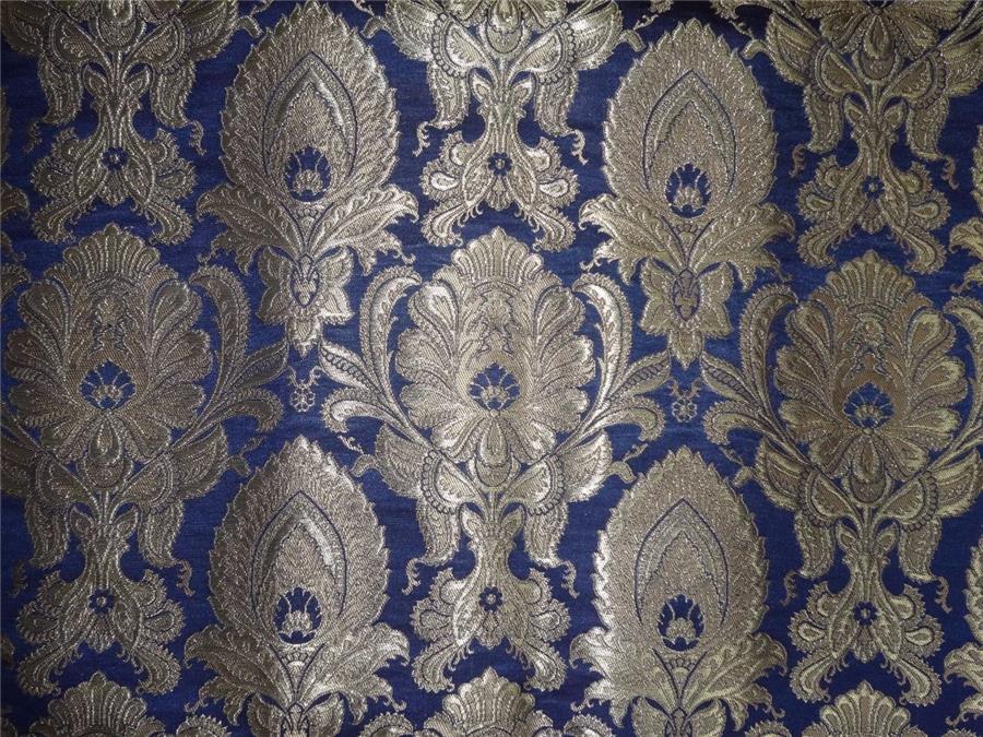 Heavy Silk Brocade Fabric Navy Blue x Metallic Gold Color 36" WIDE BRO502[1]