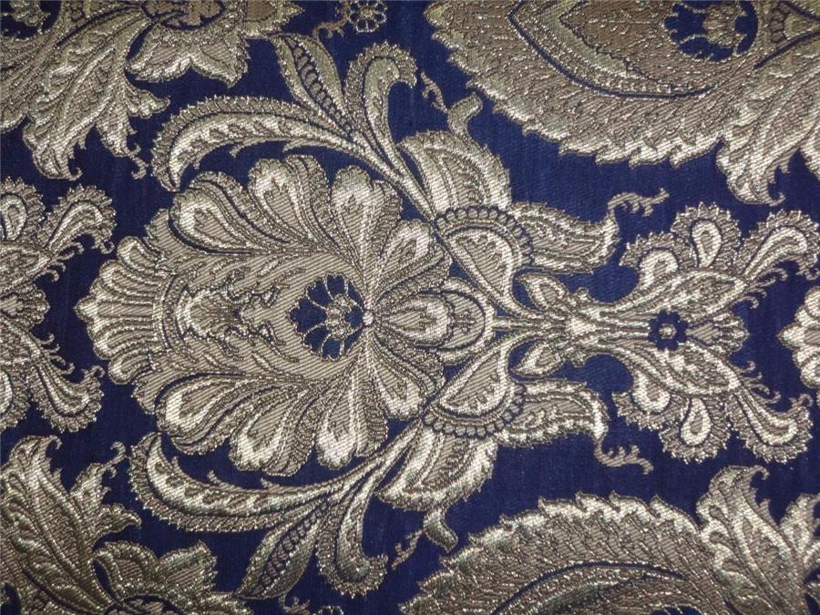 Heavy Silk Brocade Fabric Navy Blue x Metallic Gold Color 36" WIDE BRO502[1]