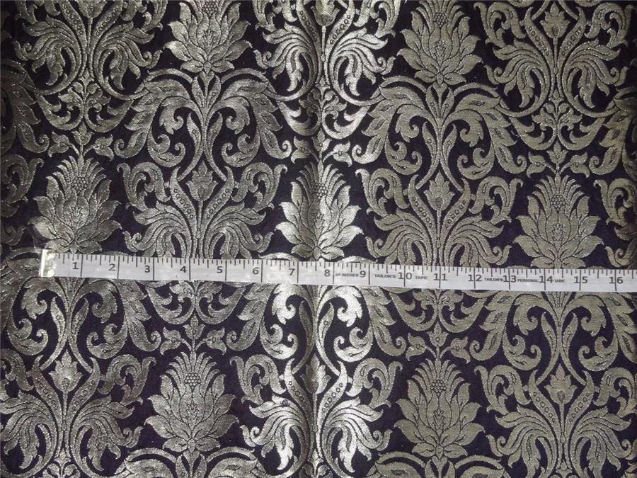 Heavy Silk Brocade Fabric Navy Blue and Brown x Metallic Gold Color 36" WIDE BRO503[1] available for bulk preorder