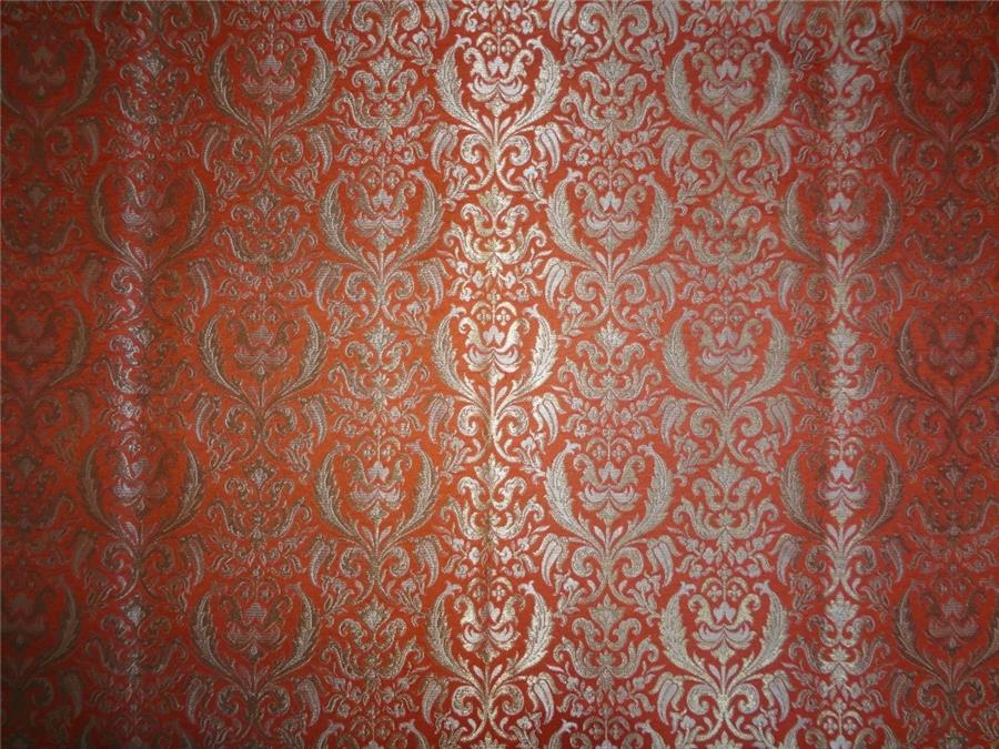 Heavy Silk Brocade Fabric Orange x Metallic Gold Color 36" WIDE BRO504[2]