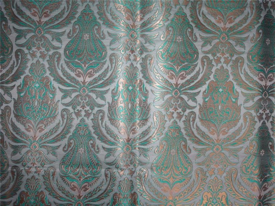 Heavy Silk Brocade Fabric Sea Green x Metallic Gold Color 36" WIDE BRO505[1]