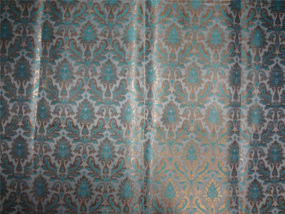 Heavy Silk Brocade Fabric Blue, White x Metallic Gold Color 36" WIDE BRO505[3]
