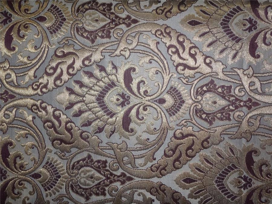 Heavy Silk Brocade Fabric Aubergine, Ivory x Metallic Gold Color 36" wide BRO509[3]