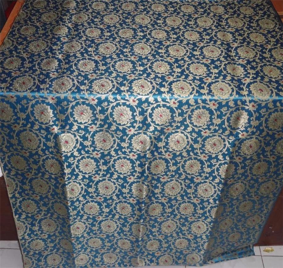 Heavy Silk Brocade Fabric Blue, Red x Metallic Gold Color 36" wide BRO511[3]