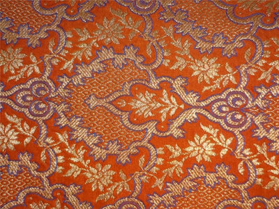 Heavy Silk Brocade Fabric Orange,Blue X Metallic Gold Color 36" wide BRO512[1]