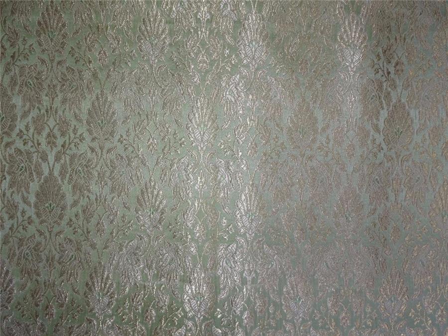 Heavy Silk Brocade Fabric Light Green X Metallic Gold Color 36" WIDE BRO513[4]