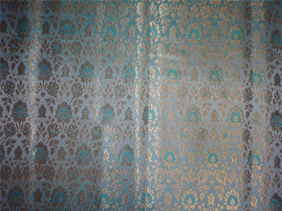 Heavy Silk Brocade Fabric Blue X Metallic Gold Color 36" wide BRO515[4]