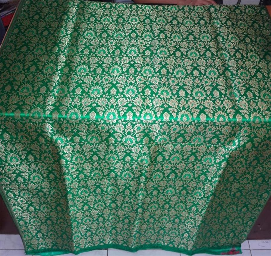 Heavy Silk Brocade Fabric Green X Metallic Gold Color 36" wide BRO514[4]