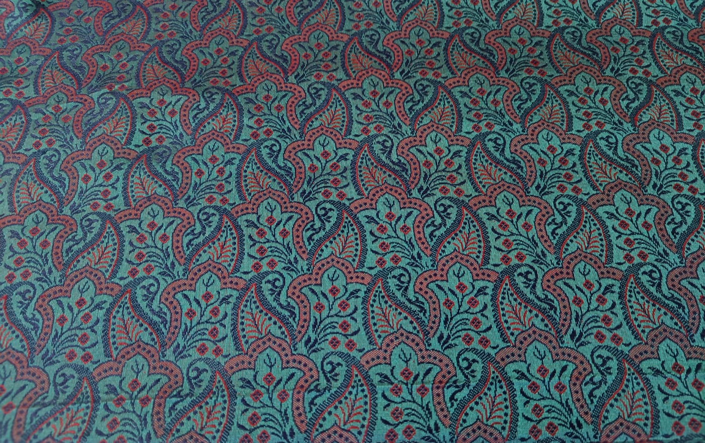 Brocade Fabric Turquoise Blue & Pink Paisleys 44" wide BRO17[6] available for bulk preorder