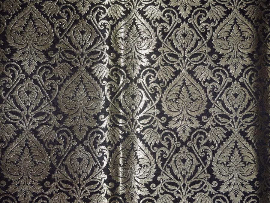 Heavy Silk Brocade Fabric Black x Metallic Gold Color 36" WIDE BRO510[1]