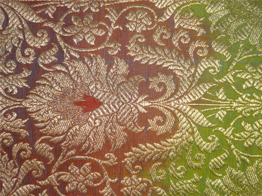 Heavy Silk Brocade Fabric Orange, Green x Metallic Gold Color 36" WIDE BRO517[3]