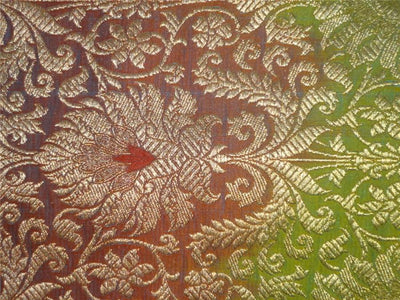 Heavy Silk Brocade Fabric Orange, Green x Metallic Gold Color 36" WIDE BRO517[3]