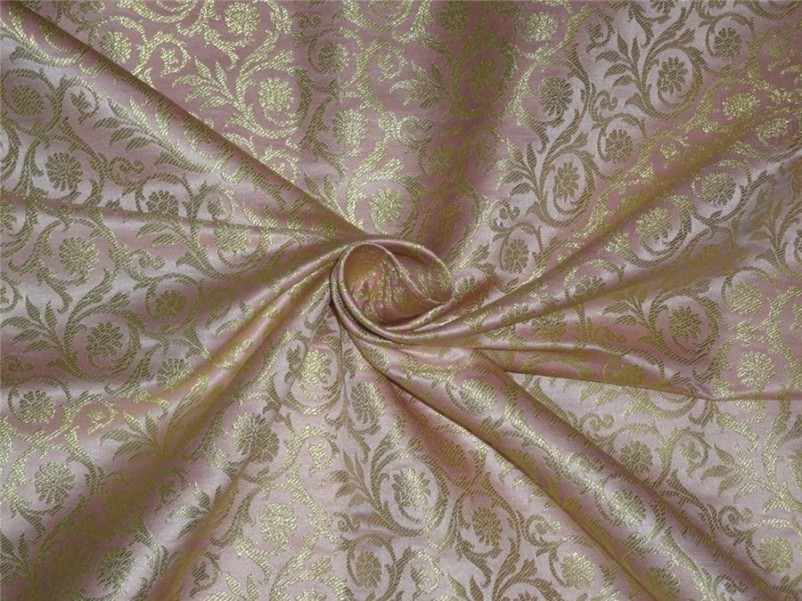 Heavy Silk Brocade Fabric Pink x Metallic Gold Color 36" WIDE BRO518[3]