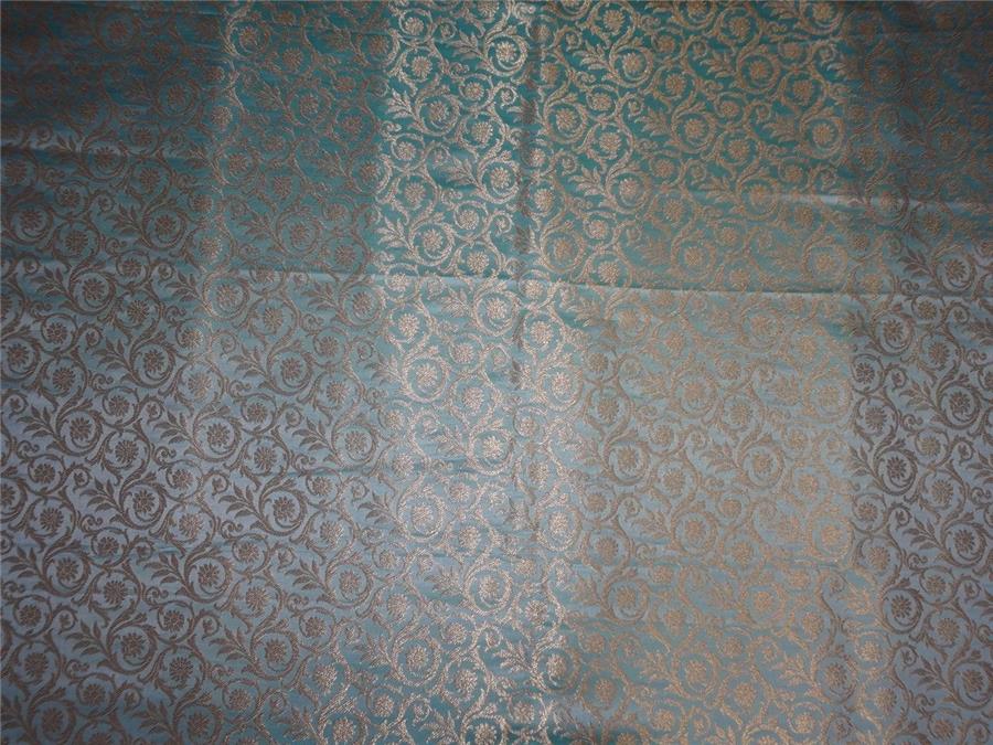 Heavy Silk Brocade Fabric Sky Blue x Metallic Gold Color 36" WIDE BRO518[2]