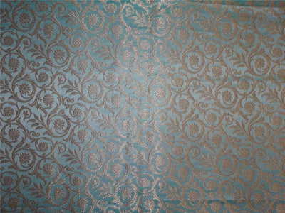 Heavy Silk Brocade Fabric Sky Blue x Metallic Gold Color 36" WIDE BRO518[2]