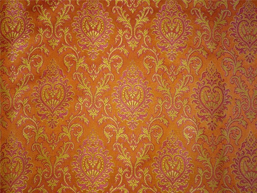 Silk Brocade Fabric Orange, Pink x Yellow Color 44" WIDE BRO521[3]