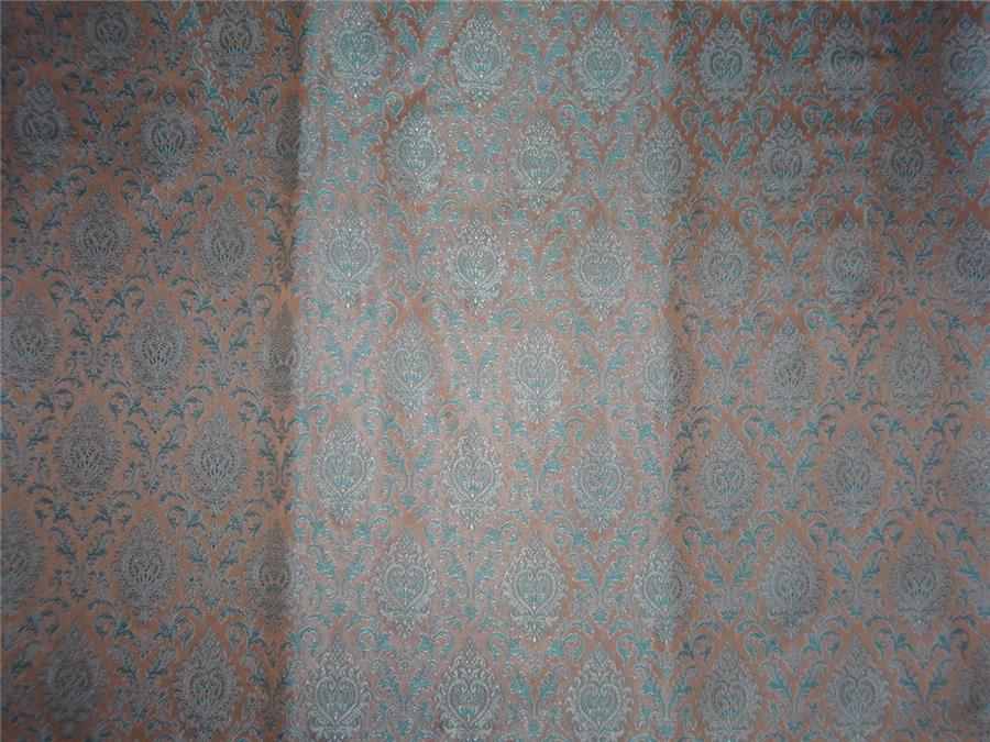 Silk Brocade Fabric Beige, Blue x Ivory Color 44" WIDE BRO508[4]