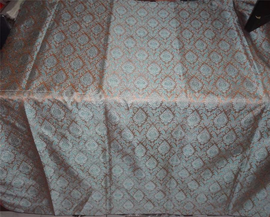 Silk Brocade Fabric Beige, Blue x Ivory Color 44" WIDE BRO508[4]