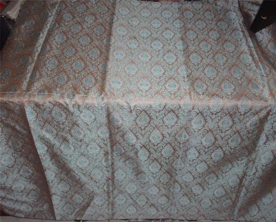 Silk Brocade Fabric Beige, Blue x Ivory Color 44" WIDE BRO508[4]