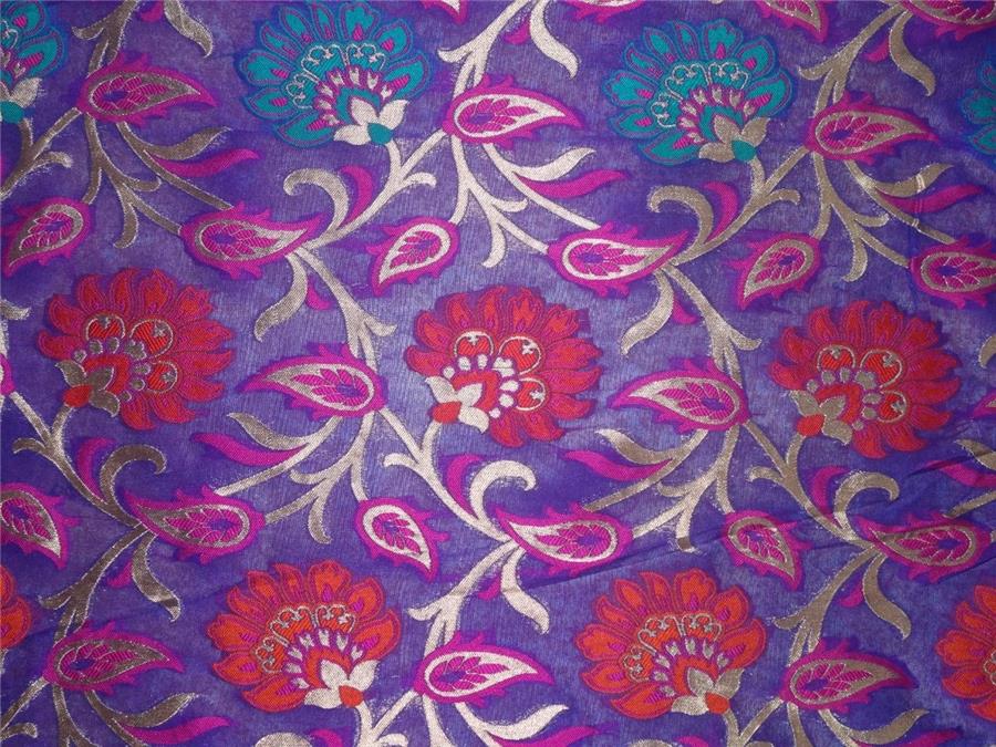 Silk Brocade Fabric Purple, Metallic Gold x Multi Color 44" wide BRO267[1]