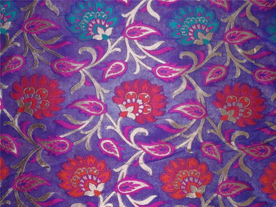 Silk Brocade Fabric Purple, Metallic Gold x Multi Color 44" wide BRO267[1]