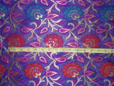 Silk Brocade Fabric Purple, Metallic Gold x Multi Color 44" wide BRO267[1]