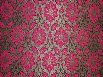 Brocade Fabric Pink,Black x Metallic Gold Color 44" wide BRO292[1]