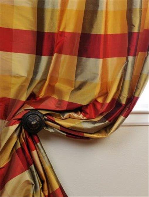 Multi Color 3.5&quot; X 3.5&quot; Dupioni Plaids - Drapery Fabric