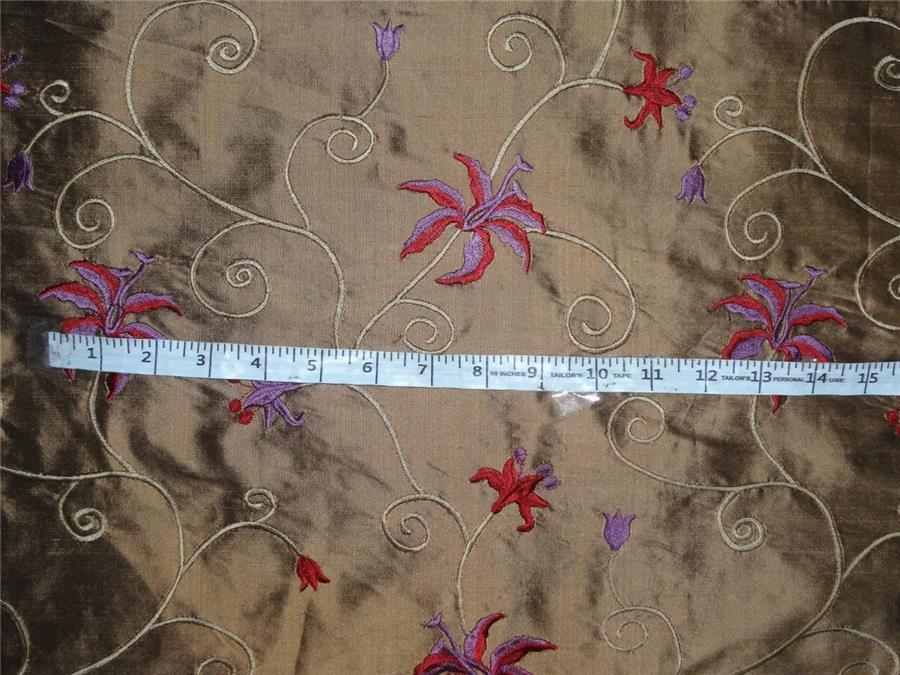 54&quot; wide Silk Dupioni Fabric Gold x black Red and purple pink Flower Embroidery