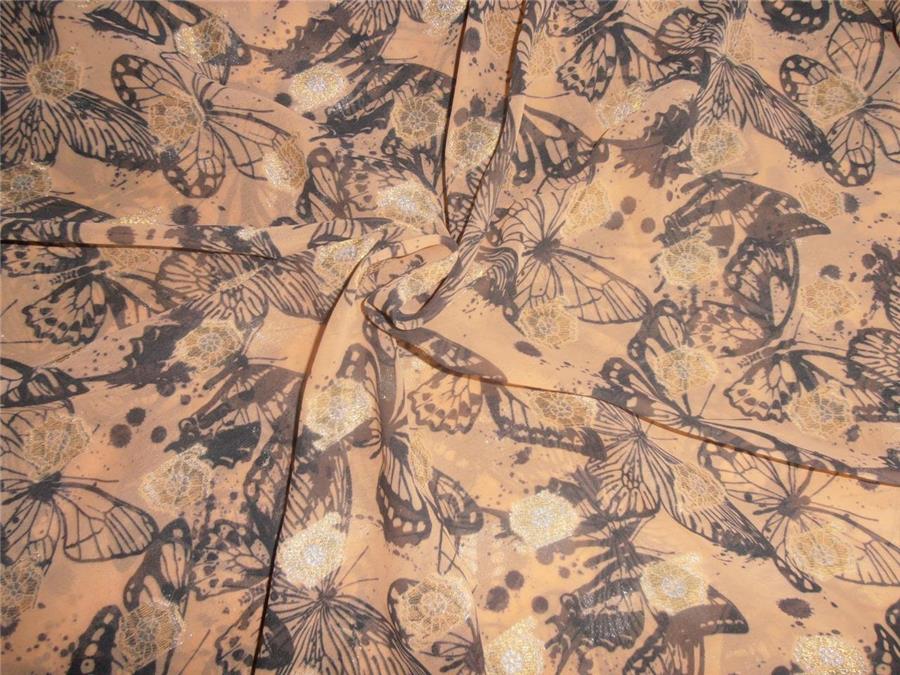 Polyester Georgette 44&quot; Wide ~Peach x Black Printed Butterfly