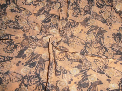 Polyester Georgette 44&quot; Wide ~Peach x Black Printed Butterfly