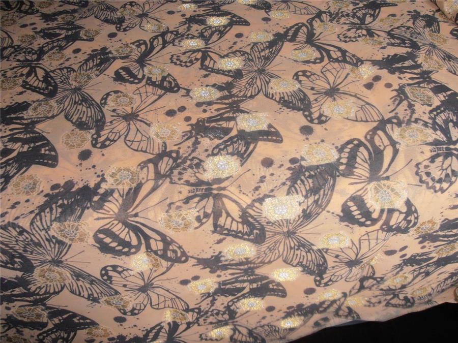 Polyester Georgette 44&quot; Wide ~Peach x Black Printed Butterfly