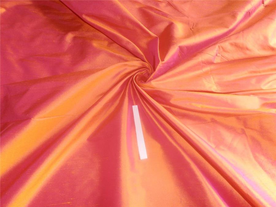 100% Pure Silk Dupion Fabric Orange x Pink colour 54" wide Slubs MM14[3]
