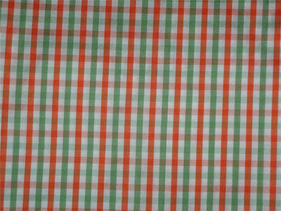 100% Pure Silk Dupioni Fabric Orange x Green White Small Checks 54" wide DUP#C84