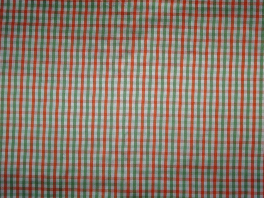 100% Pure Silk Dupioni Fabric Orange x Green White Small Checks 54" wide DUP#C84