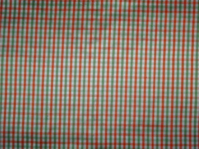 100% Pure Silk Dupioni Fabric Orange x Green White Small Checks 54" wide DUPC84