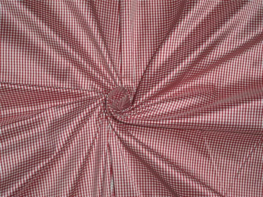 100% Pure Silk Dupioni Fabric Blood Red and Ivory tiny plaids 54" wide DUPC89