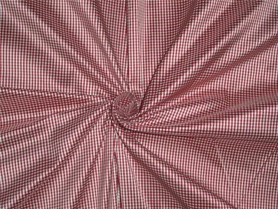 100% Pure Silk Dupioni Fabric Blood Red and Ivory tiny plaids 54" wide DUPC89