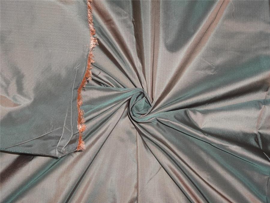 100% Pure Silk Taffeta Fabric Peach x Dusty Green Color54&quot;wide