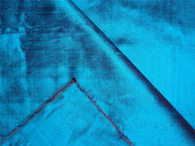 100% Pure Silk Dupioni Fabric Deep Ocean Blue x Pink Shot Color 54&quot; wide with Slub